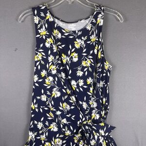 NWT Lands End Maxi Dress Navy‎ Floral Sleeveless Jersey Knit Women's M-10/12